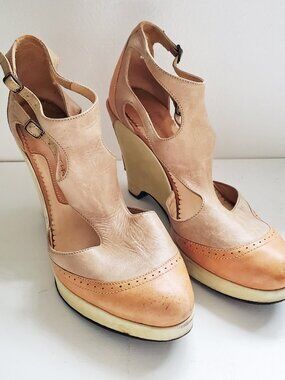 Anne Valerie Hash Platform Wedge Heels Nude Tan Cream Size 39